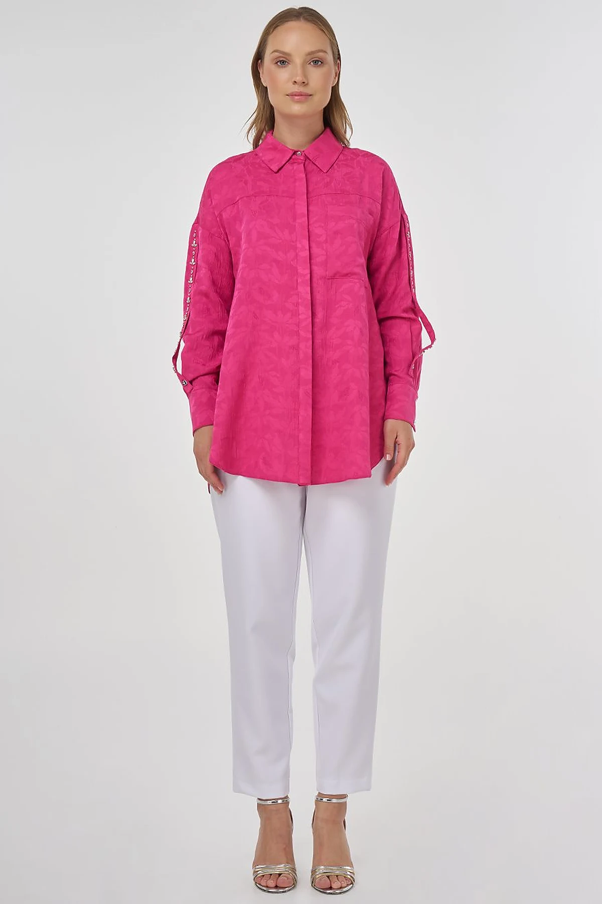 Embroidered Detail Viscose Tunic Fuchsia