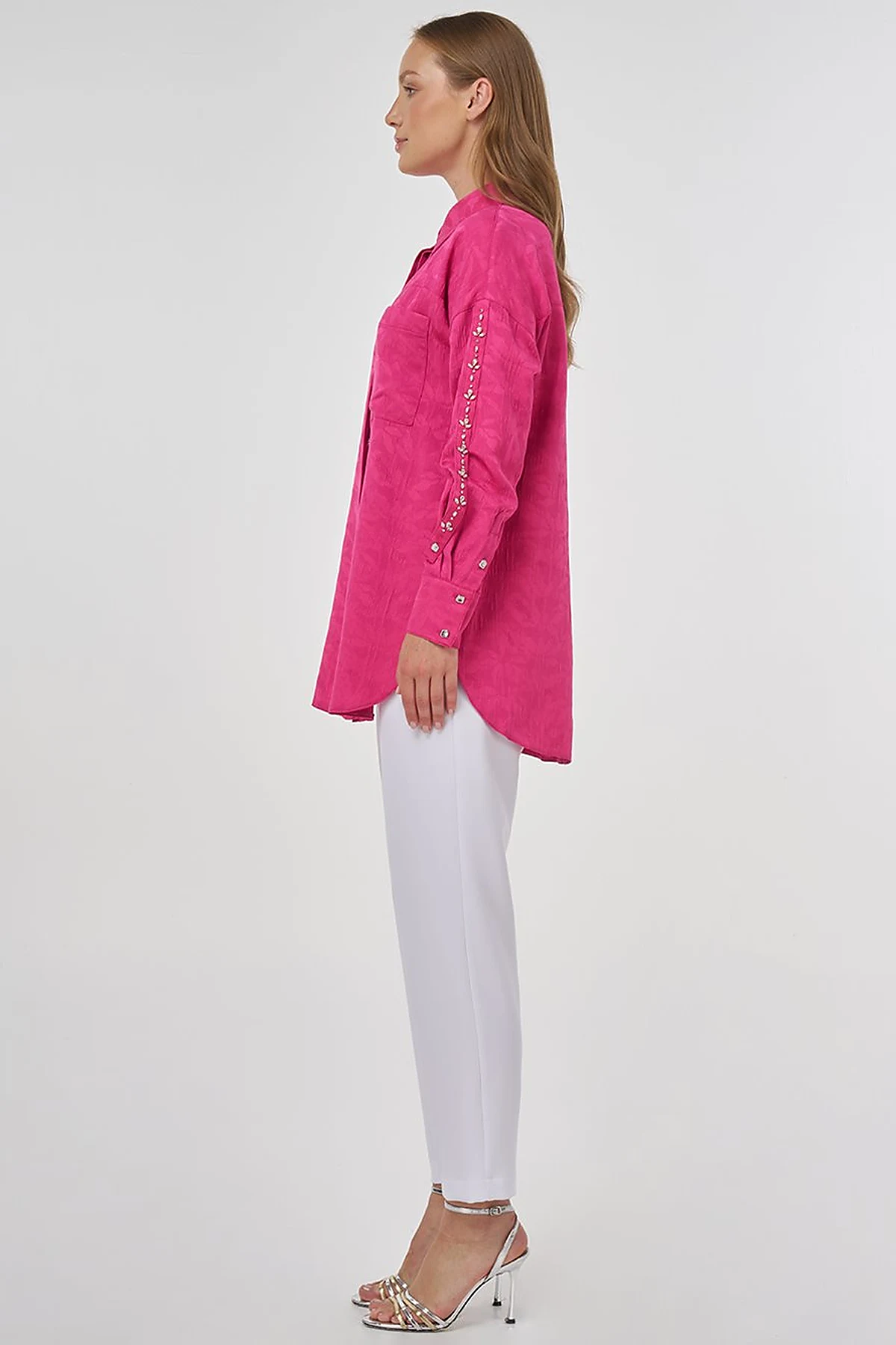 Embroidered Detail Viscose Tunic Fuchsia
