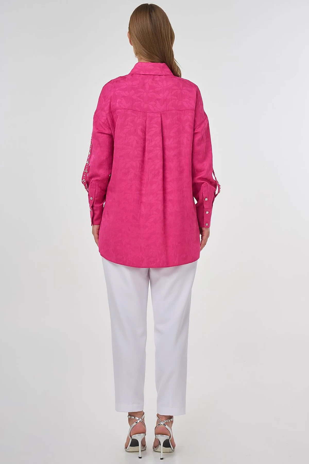 Embroidered Detail Viscose Tunic Fuchsia