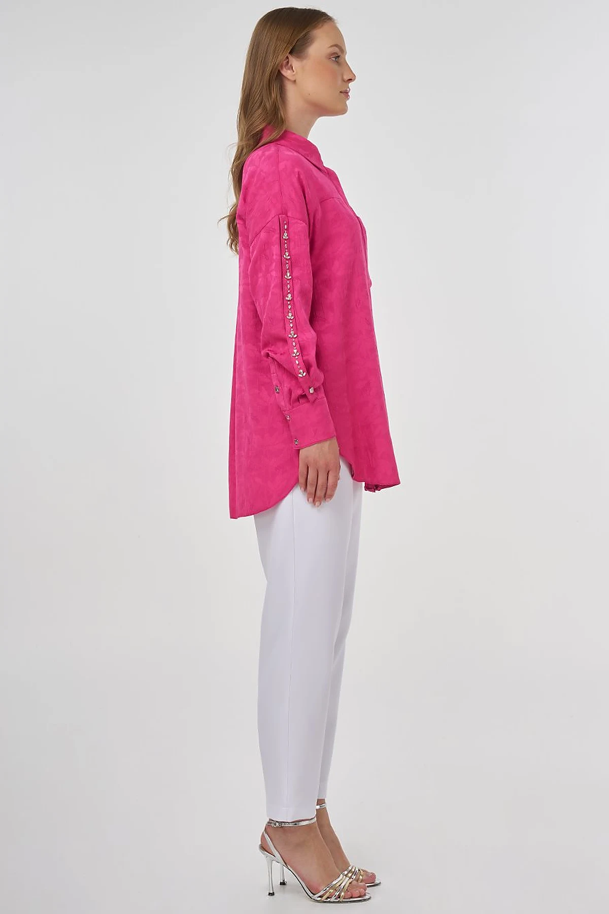Embroidered Detail Viscose Tunic Fuchsia