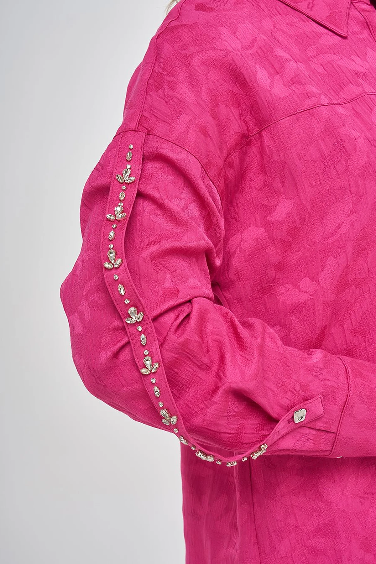 Embroidered Detail Viscose Tunic Fuchsia