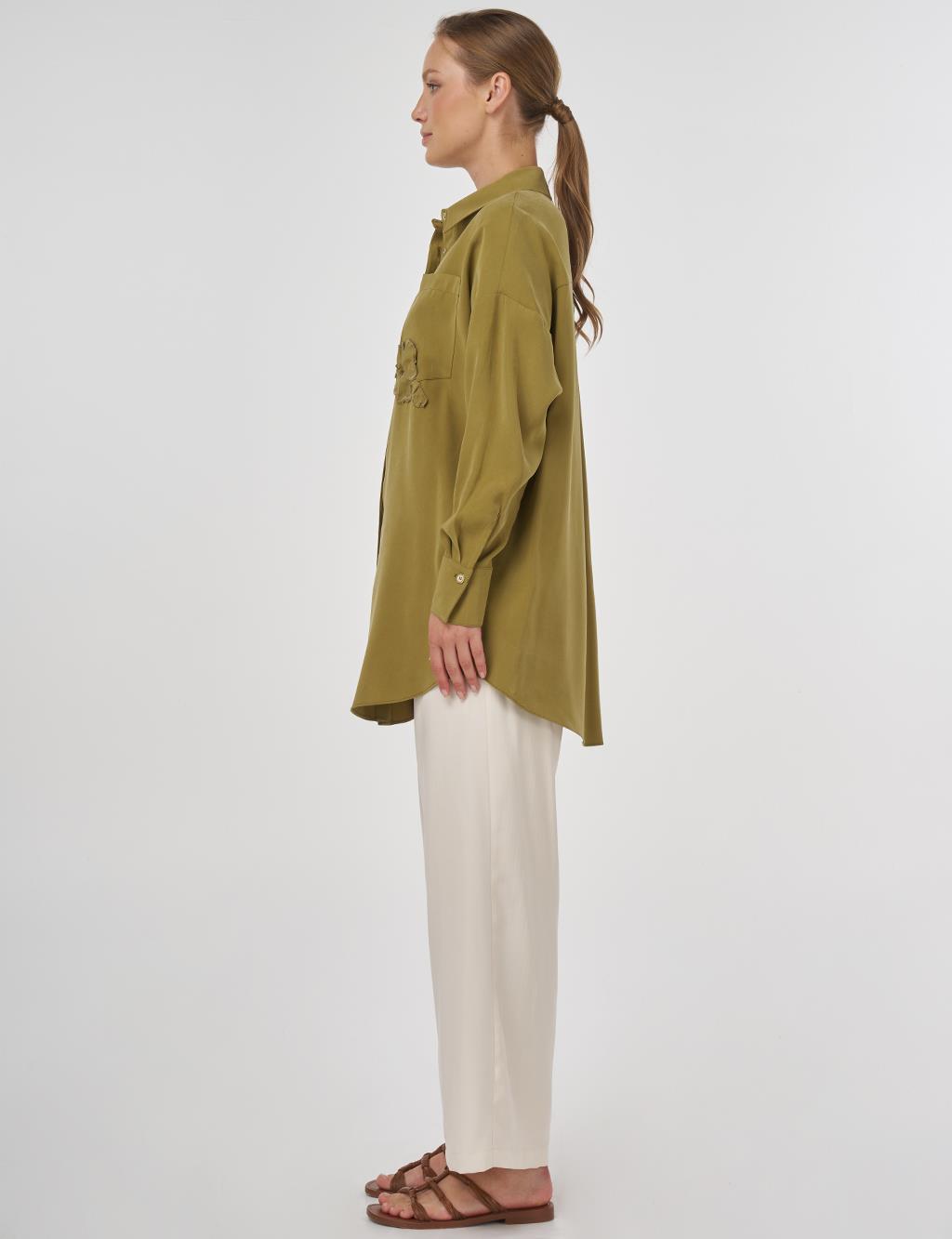 Embroidered Appliqué Modal Tunic Khaki