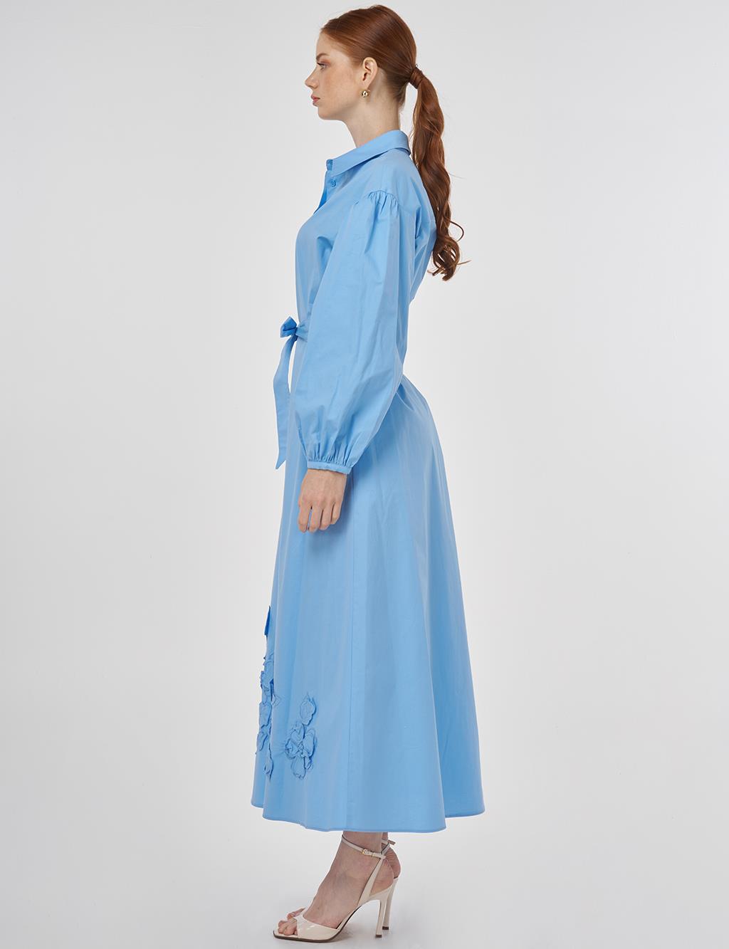 Floral Appliqué Cotton Dress – Dusty Smoke