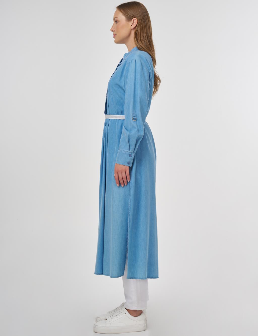 Pintuck-Stitched Lyocell Tunic- Ice Blue