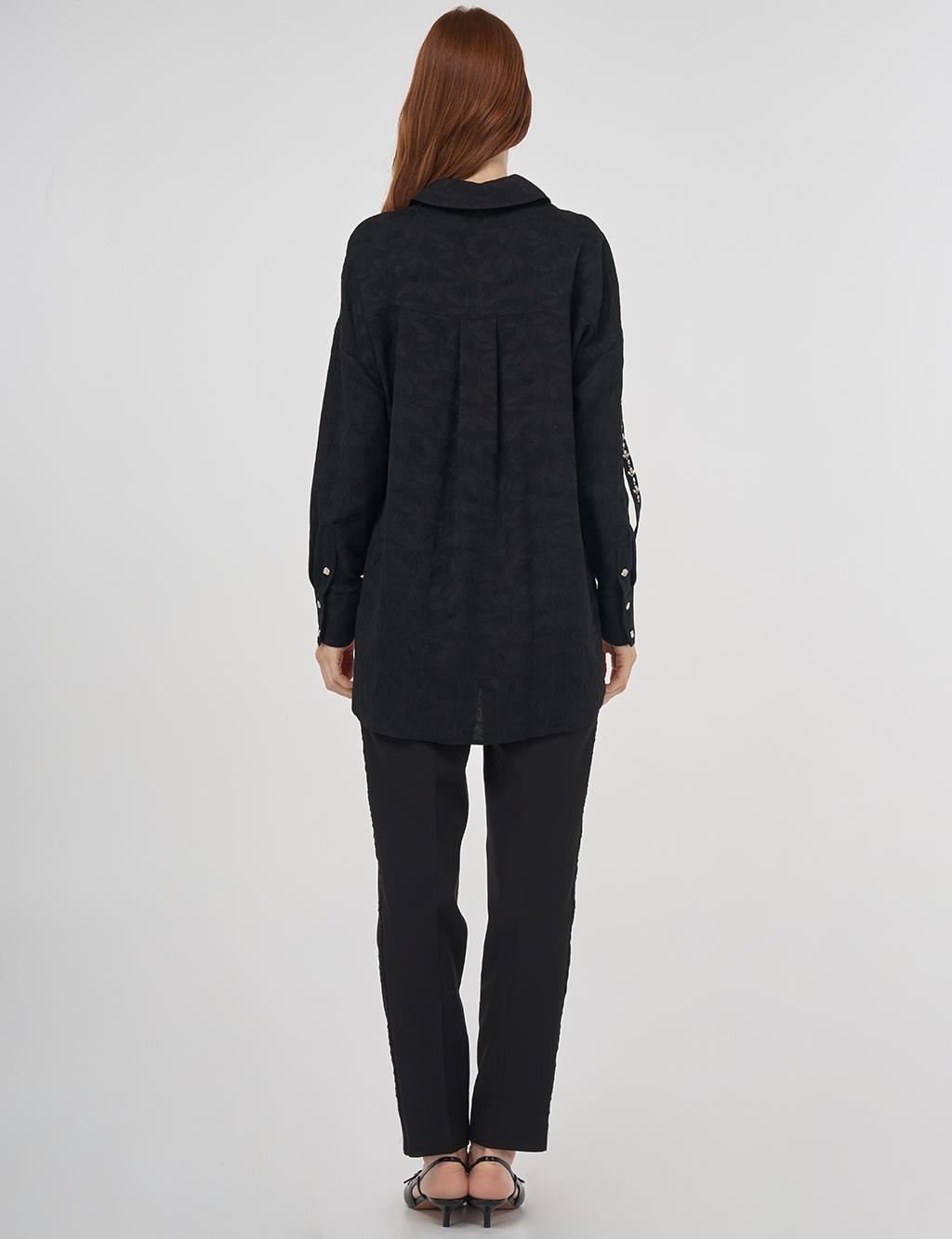 Embroidered Detail Viscose Tunic Black 