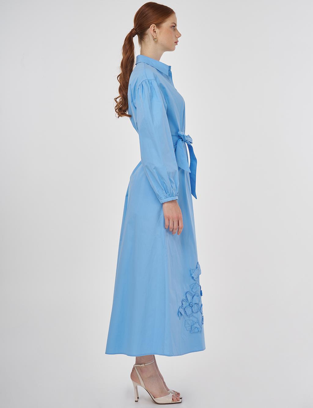 Floral Appliqué Cotton Dress – Dusty Smoke