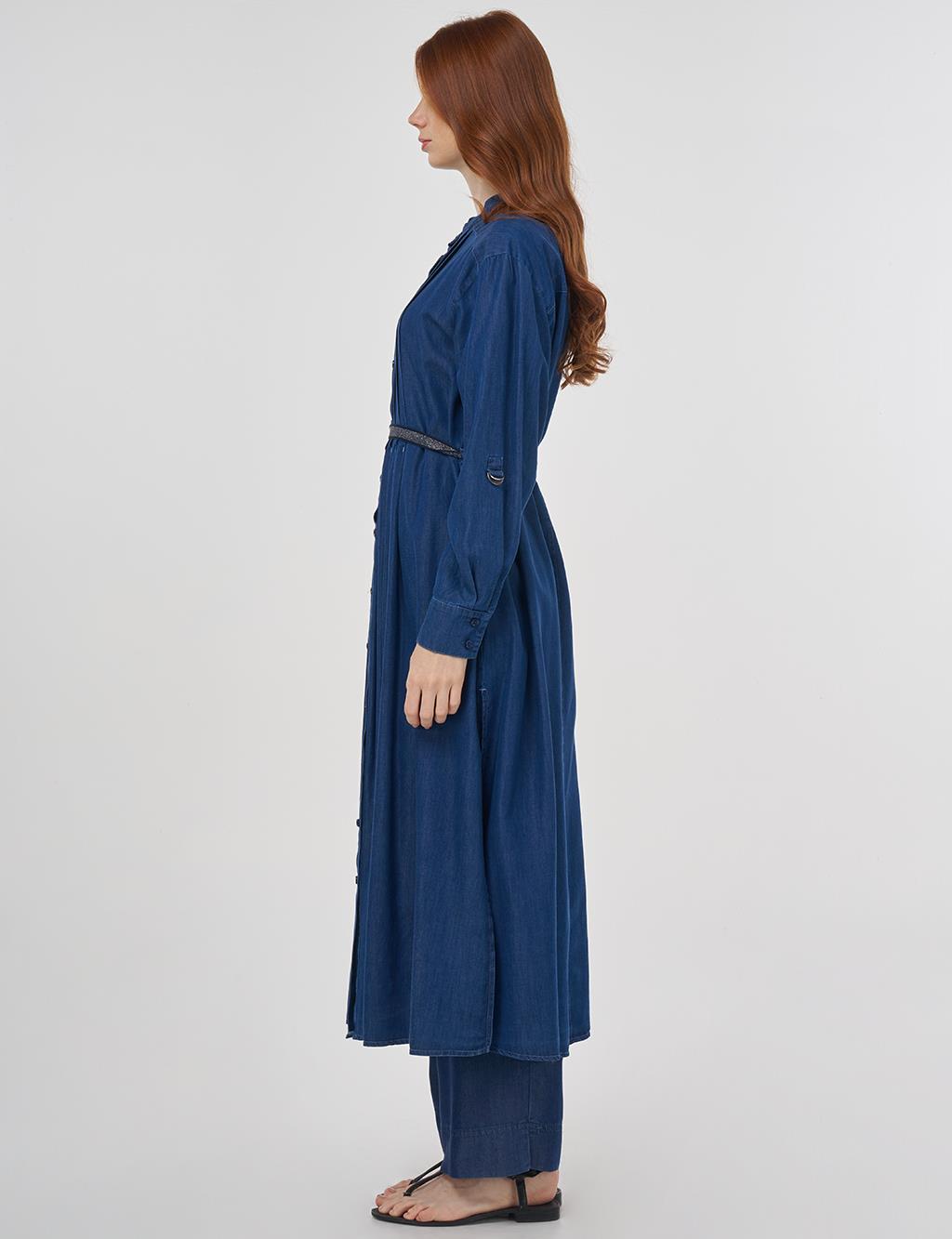 Pintuck-Stitched Lyocell Tunic - Navy Blue