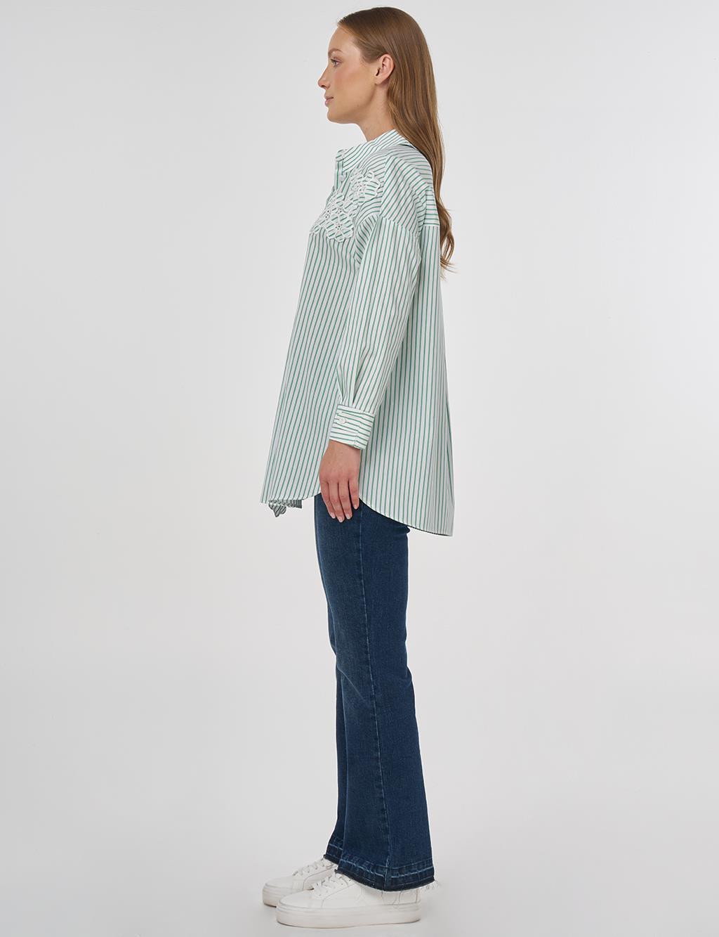 Striped Appliqué Cotton Blouse - Benetton Green