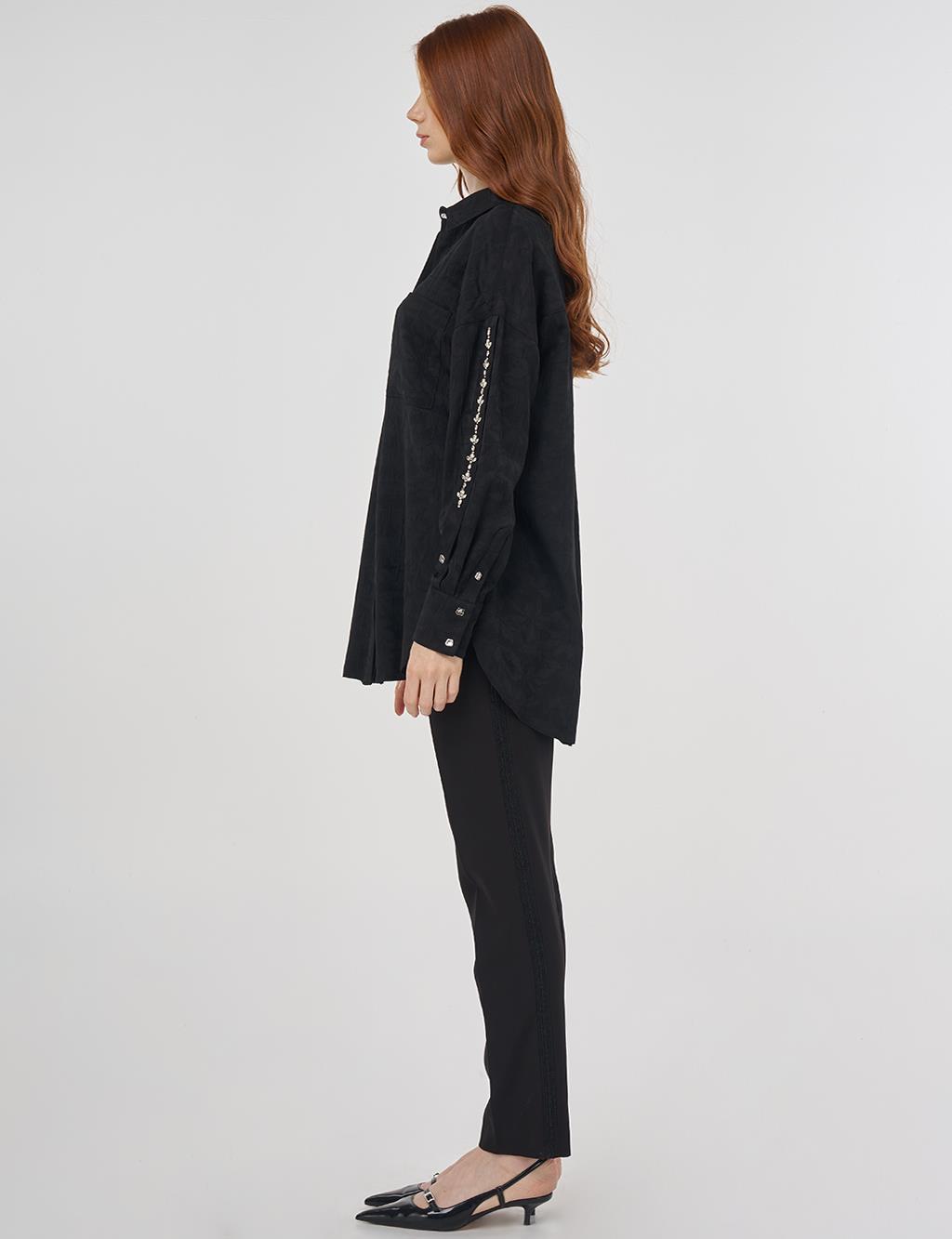 Embroidered Detail Viscose Tunic Black 