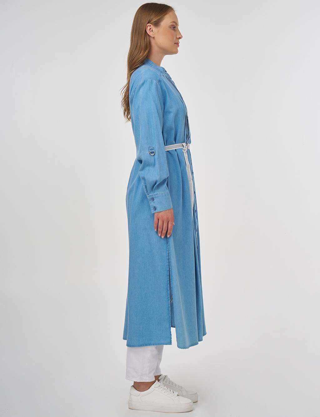 Pintuck-Stitched Lyocell Tunic- Ice Blue