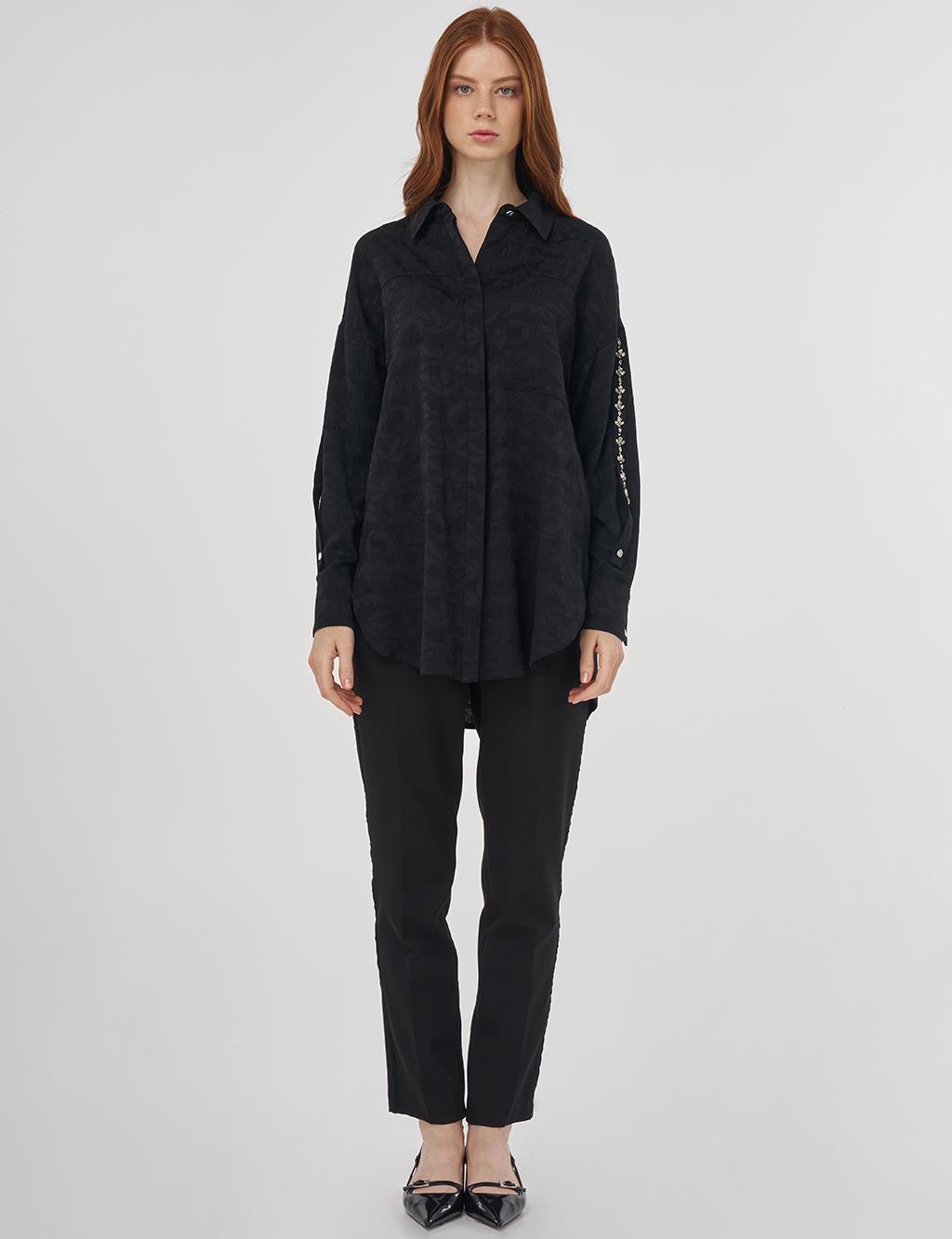 Embroidered Detail Viscose Tunic Black 