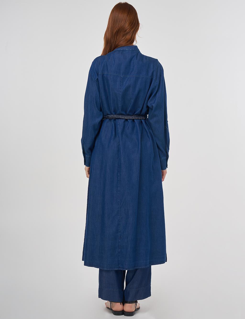 Pintuck-Stitched Lyocell Tunic - Navy Blue