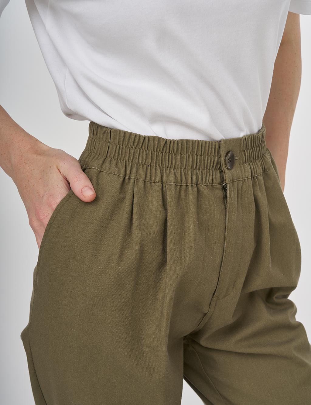 Elasticated Waist Straight-Leg Pants Khaki 