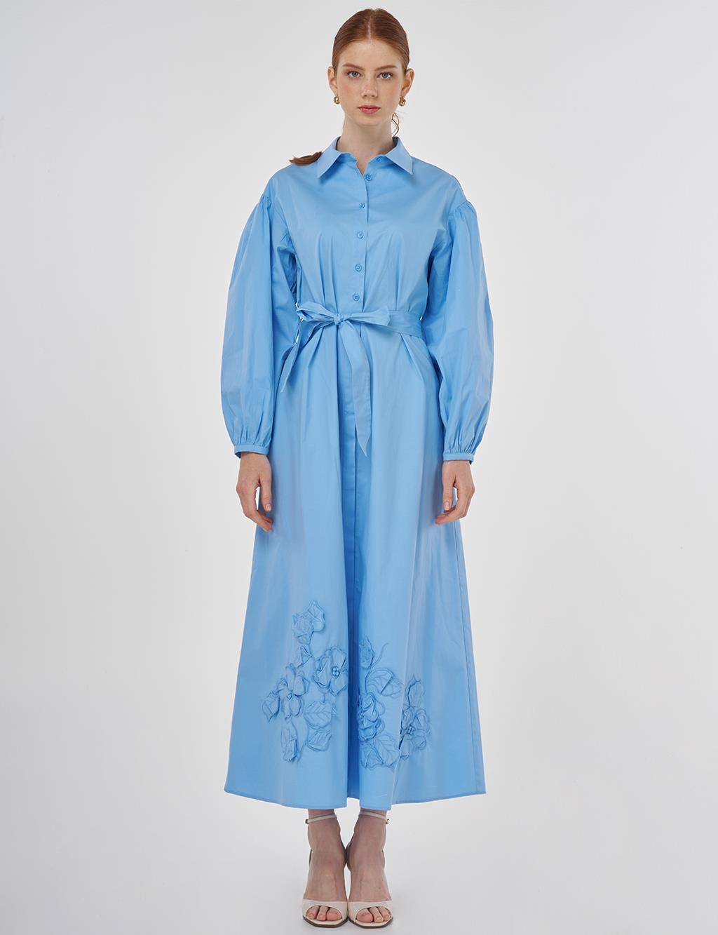 Floral Appliqué Cotton Dress – Dusty Smoke