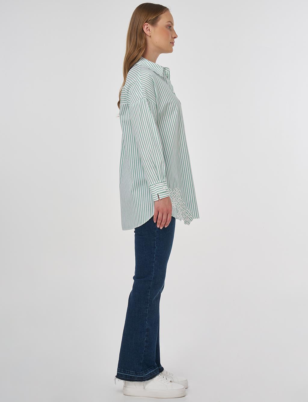 Striped Appliqué Cotton Blouse - Benetton Green