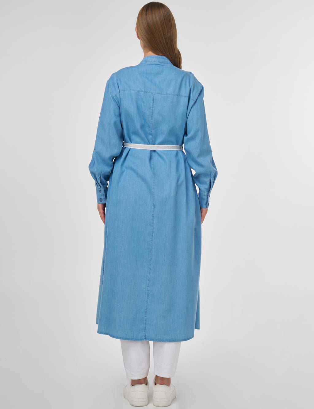 Pintuck-Stitched Lyocell Tunic- Ice Blue