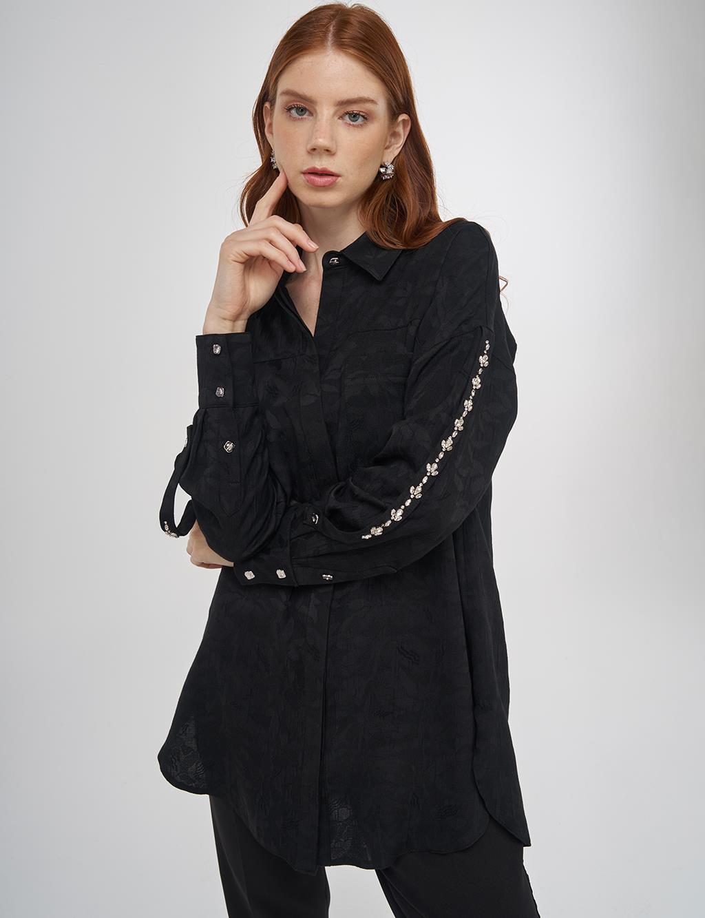 Embroidered Detail Viscose Tunic Black 