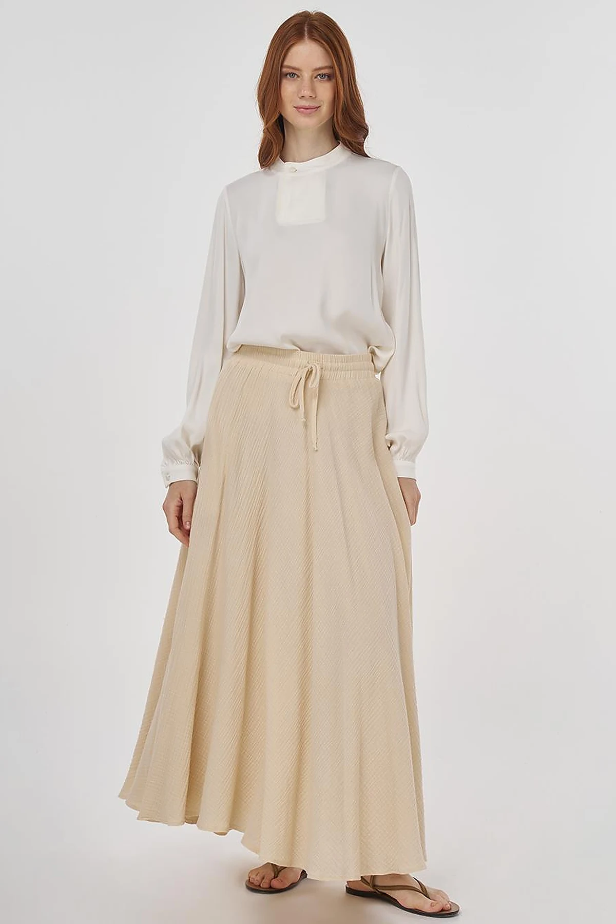 Drawstring Muslin Skirt in Cream