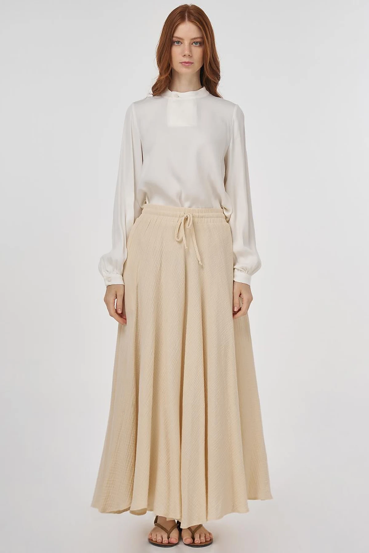 Drawstring Muslin Skirt in Cream