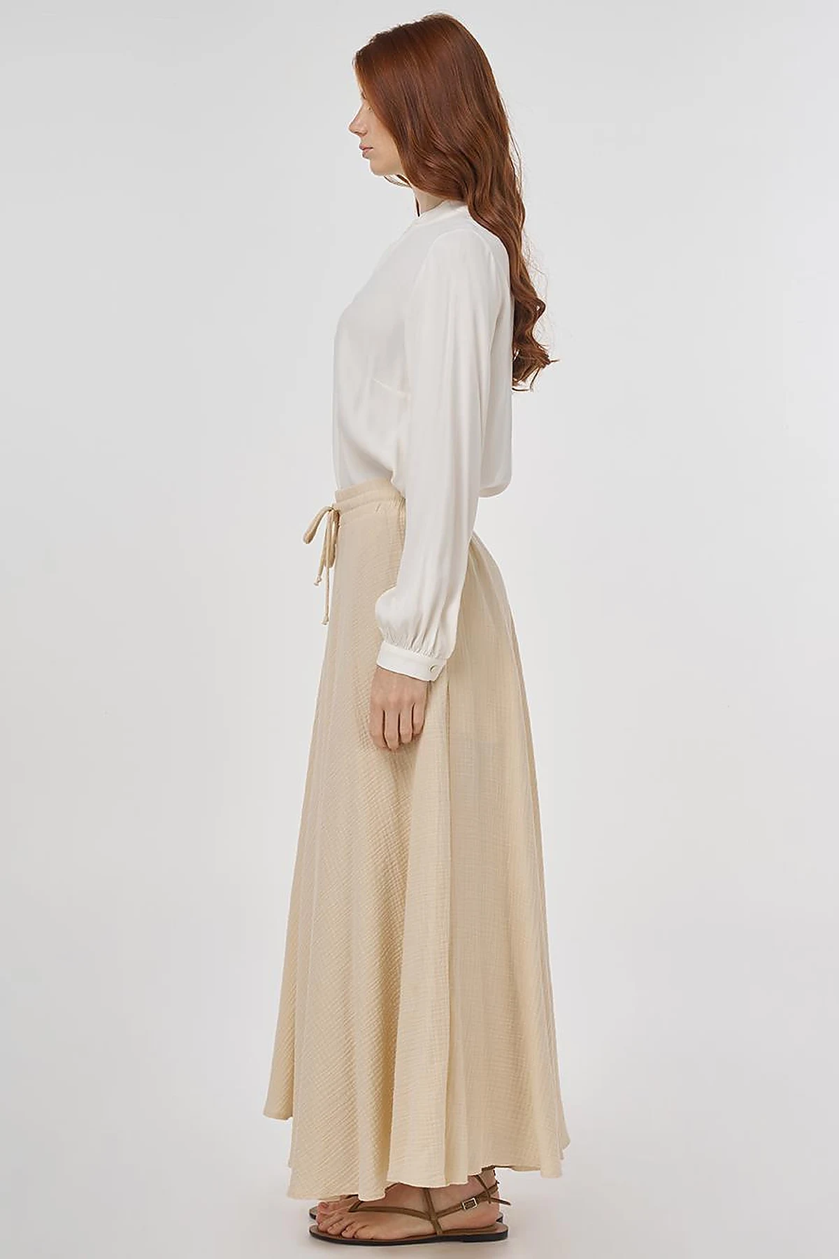 Drawstring Muslin Skirt in Cream
