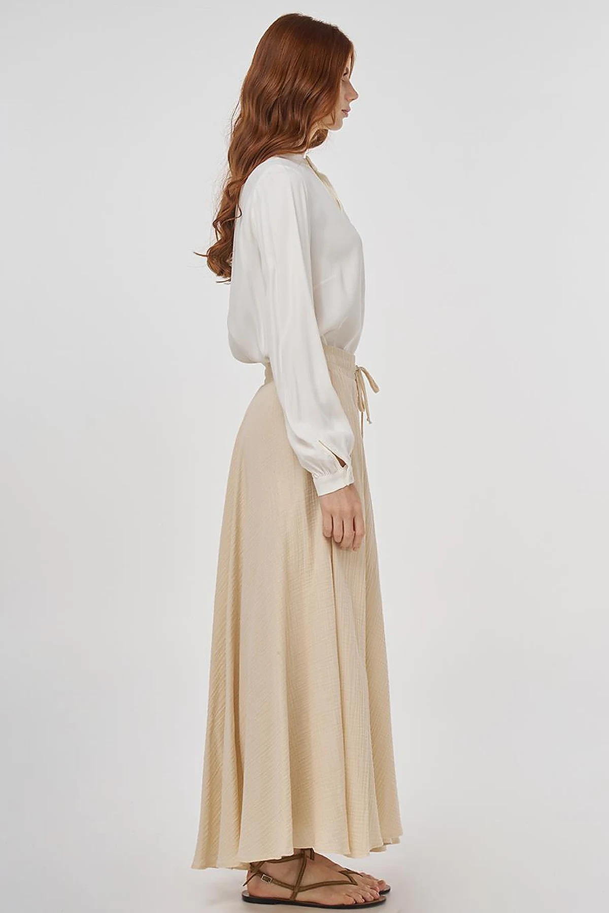 Drawstring Muslin Skirt in Cream