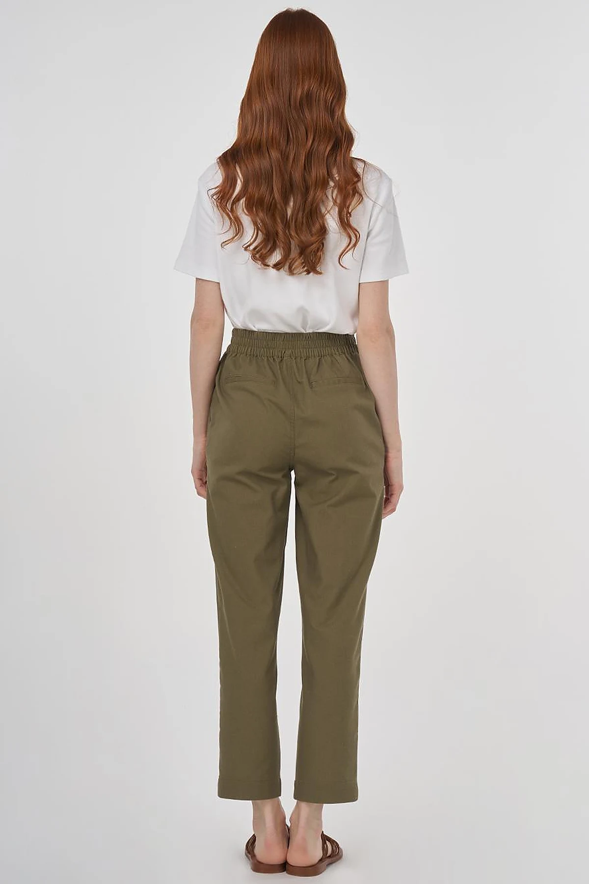 Elasticated Waist Straight-Leg Pants Khaki 