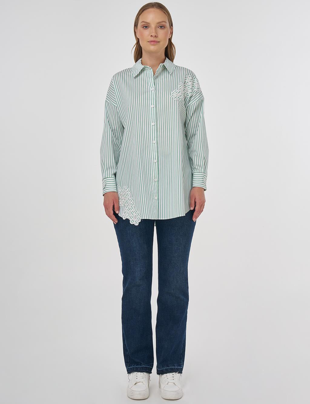 Striped Appliqué Cotton Blouse - Benetton Green