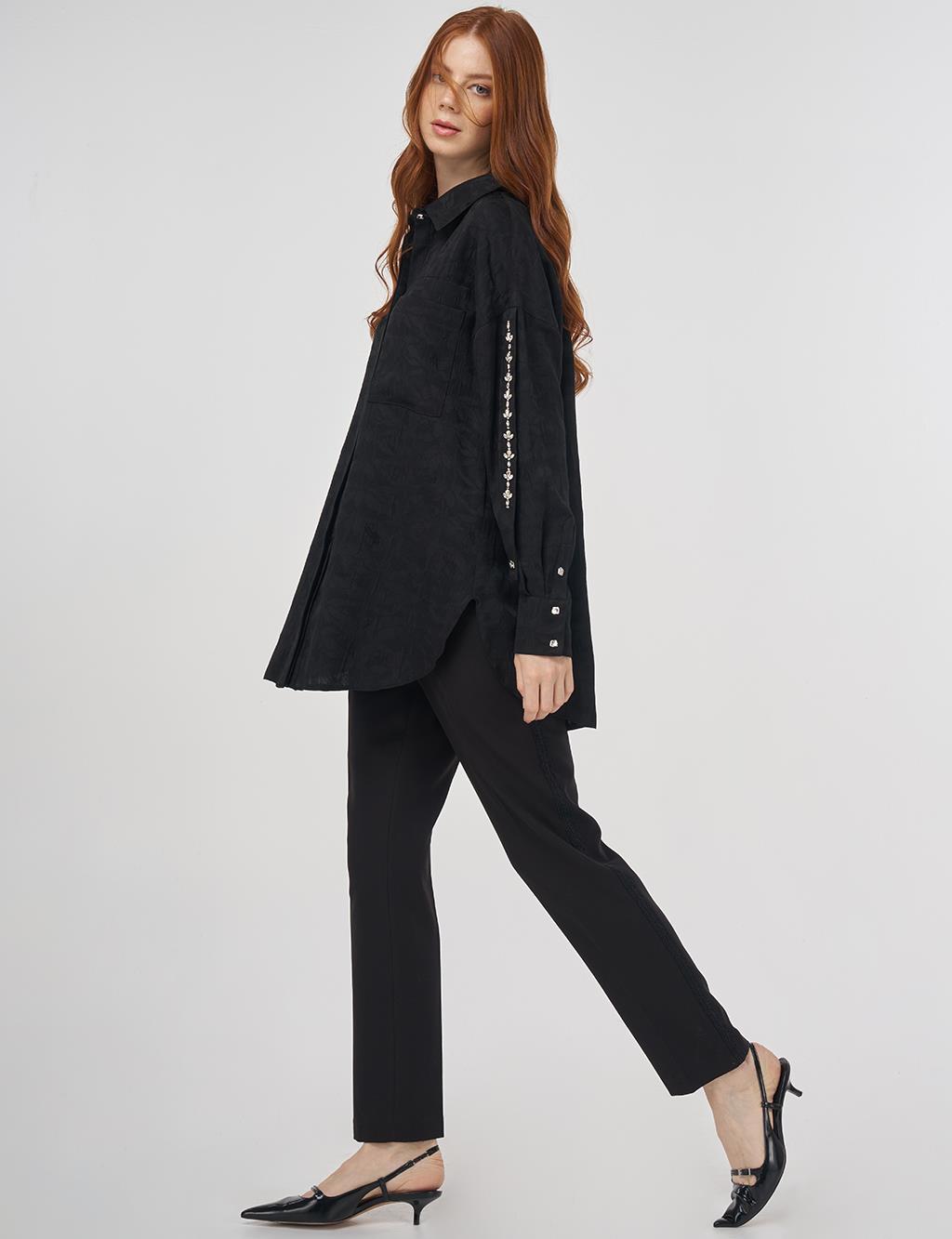 Embroidered Detail Viscose Tunic Black 