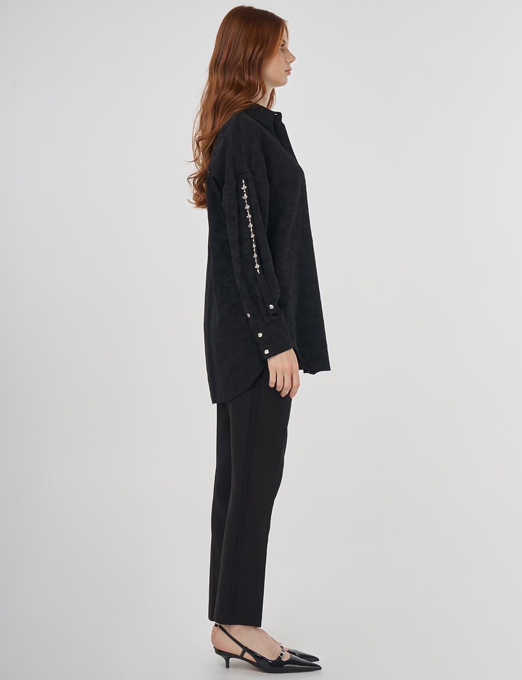 Embroidered Detail Viscose Tunic Black 