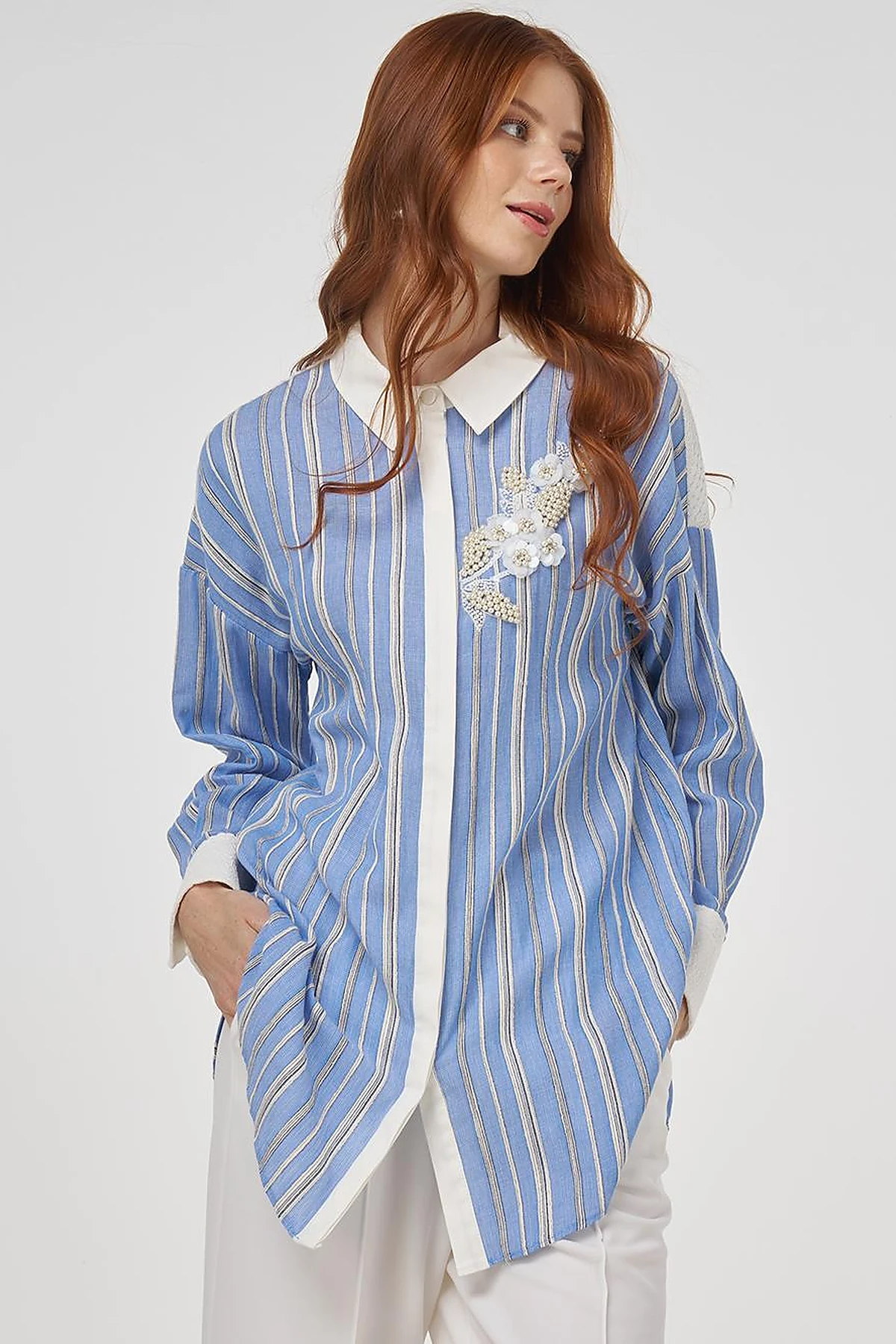 Lace-Trimmed Cotton Tunic Dusty Gray