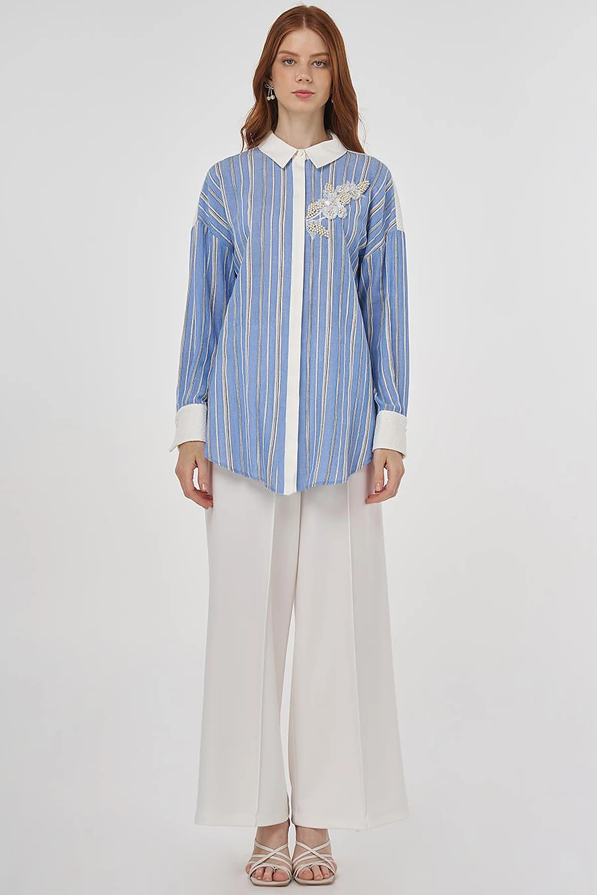 Lace-Trimmed Cotton Tunic Dusty Gray