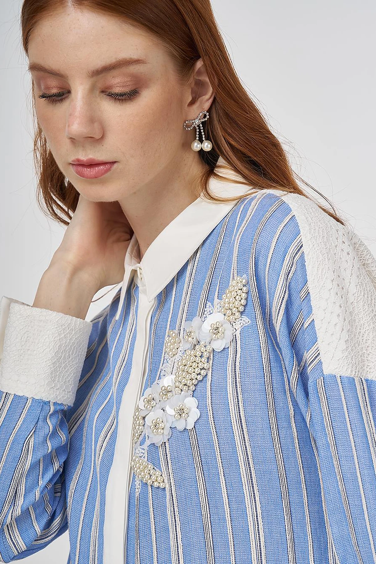 Lace-Trimmed Cotton Tunic Dusty Gray