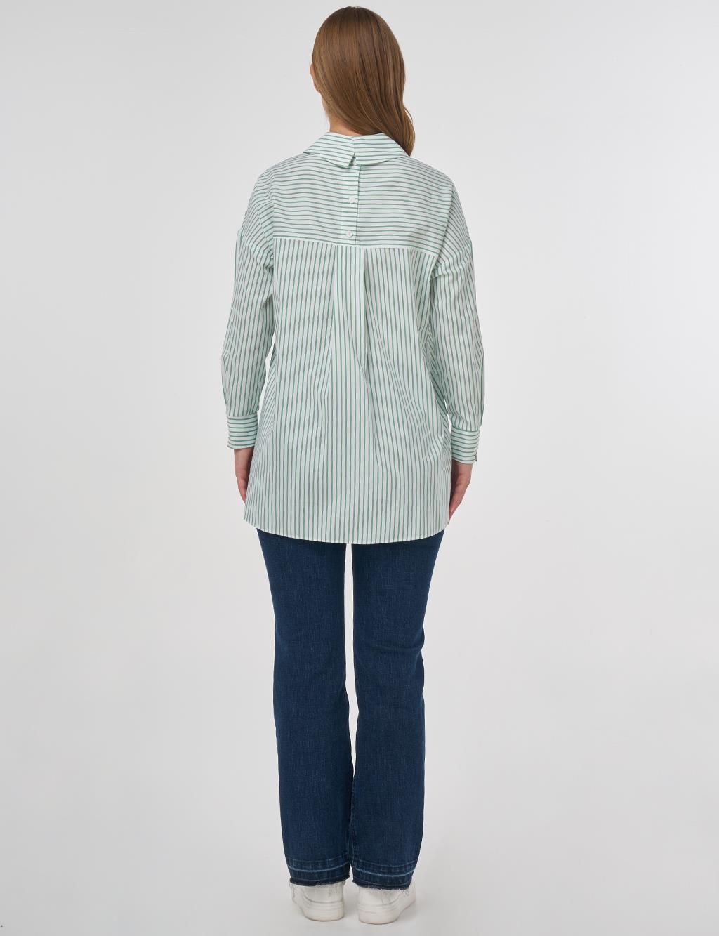 Striped Appliqué Cotton Blouse - Benetton Green