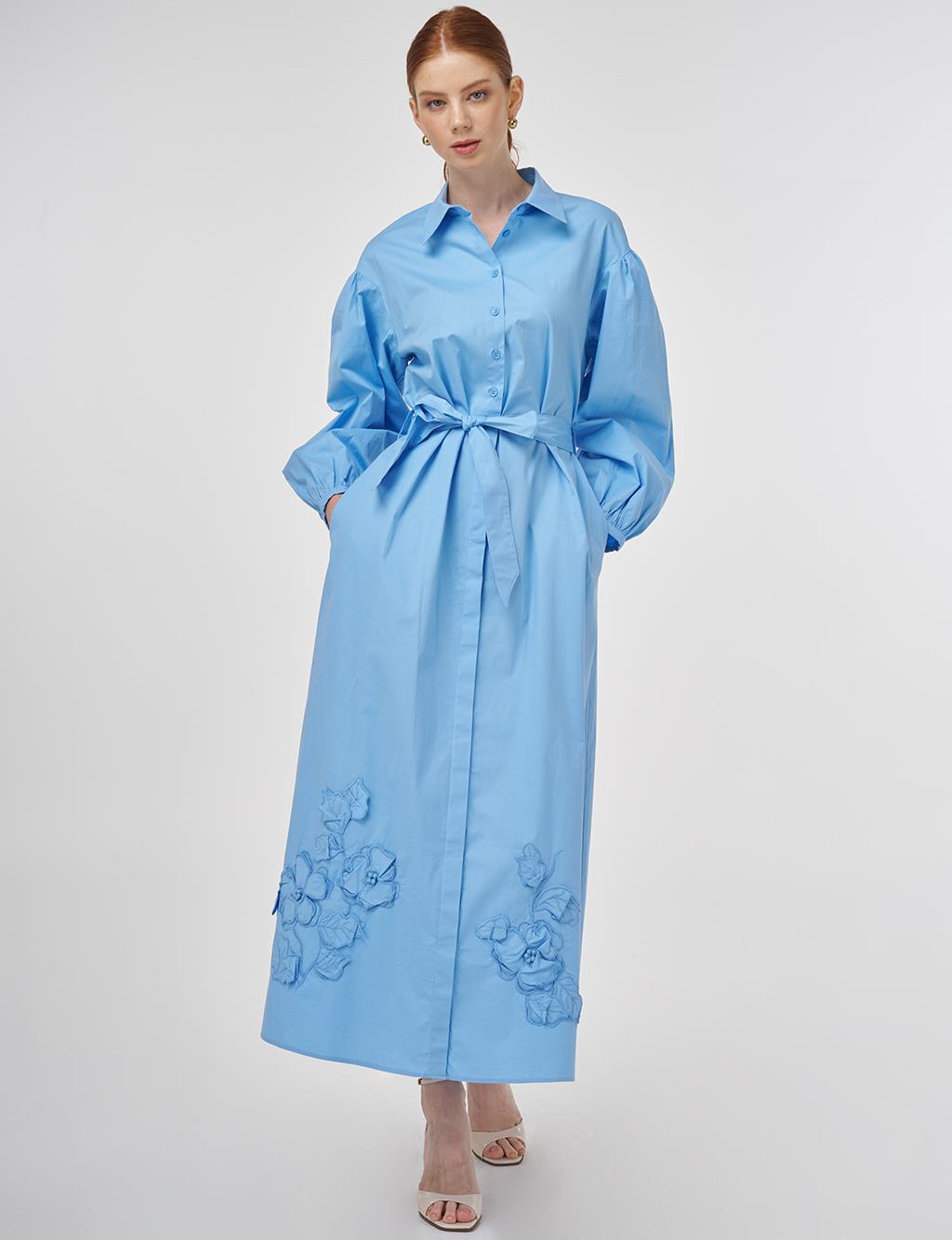 Floral Appliqué Cotton Dress – Dusty Smoke