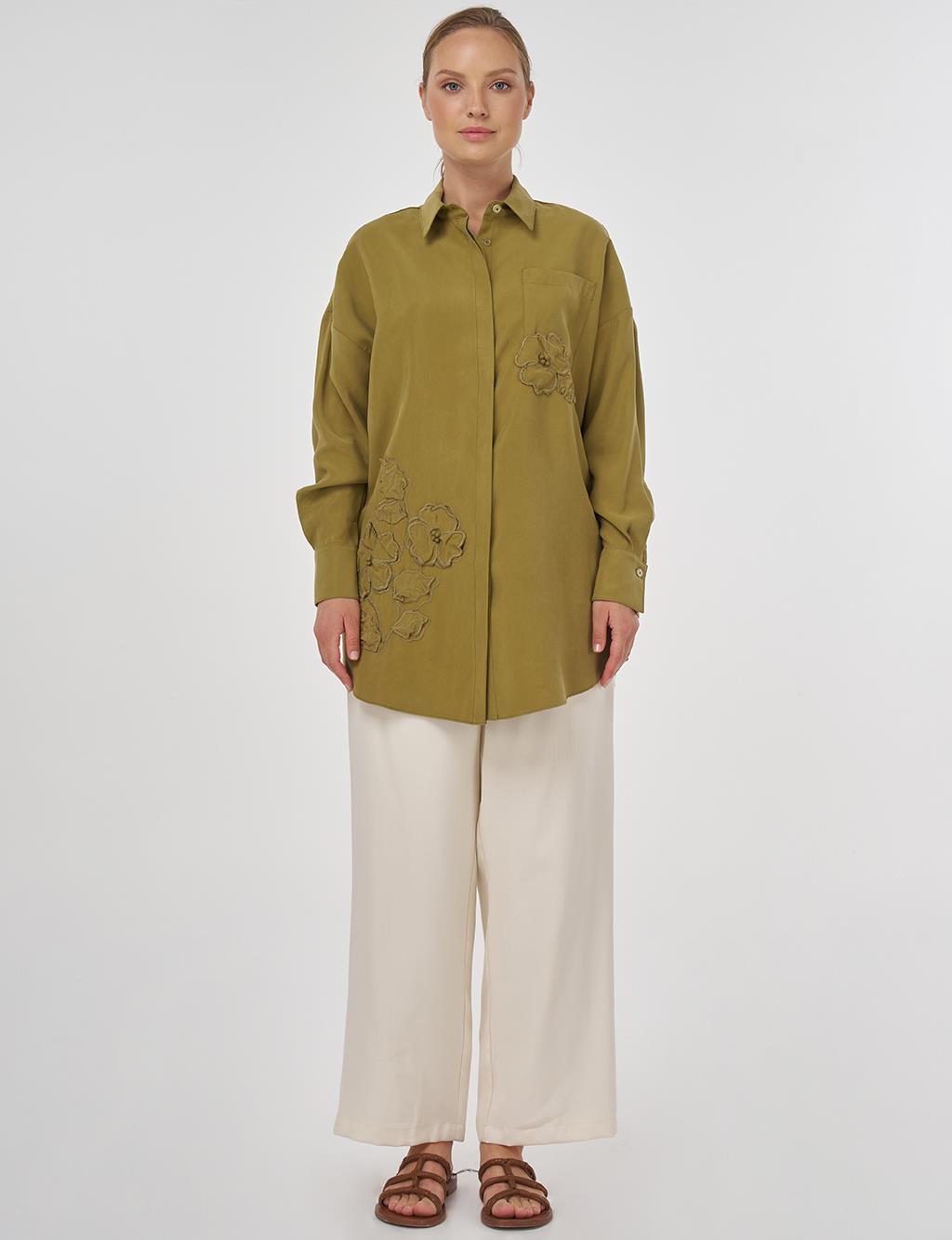 Embroidered Appliqué Modal Tunic Khaki