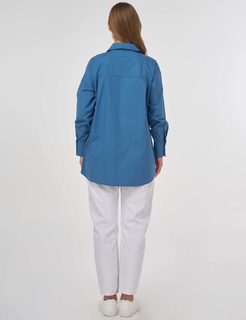 Embroidered Appliqué Cotton Tunic Crown Blue