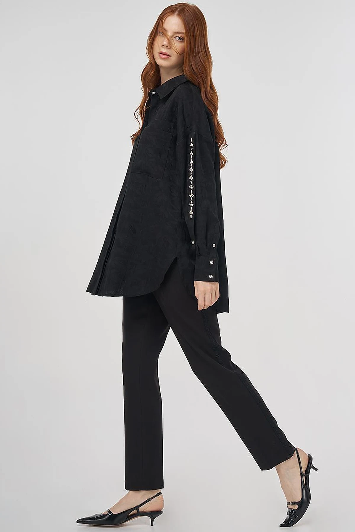 Embroidered Detail Viscose Tunic Black 