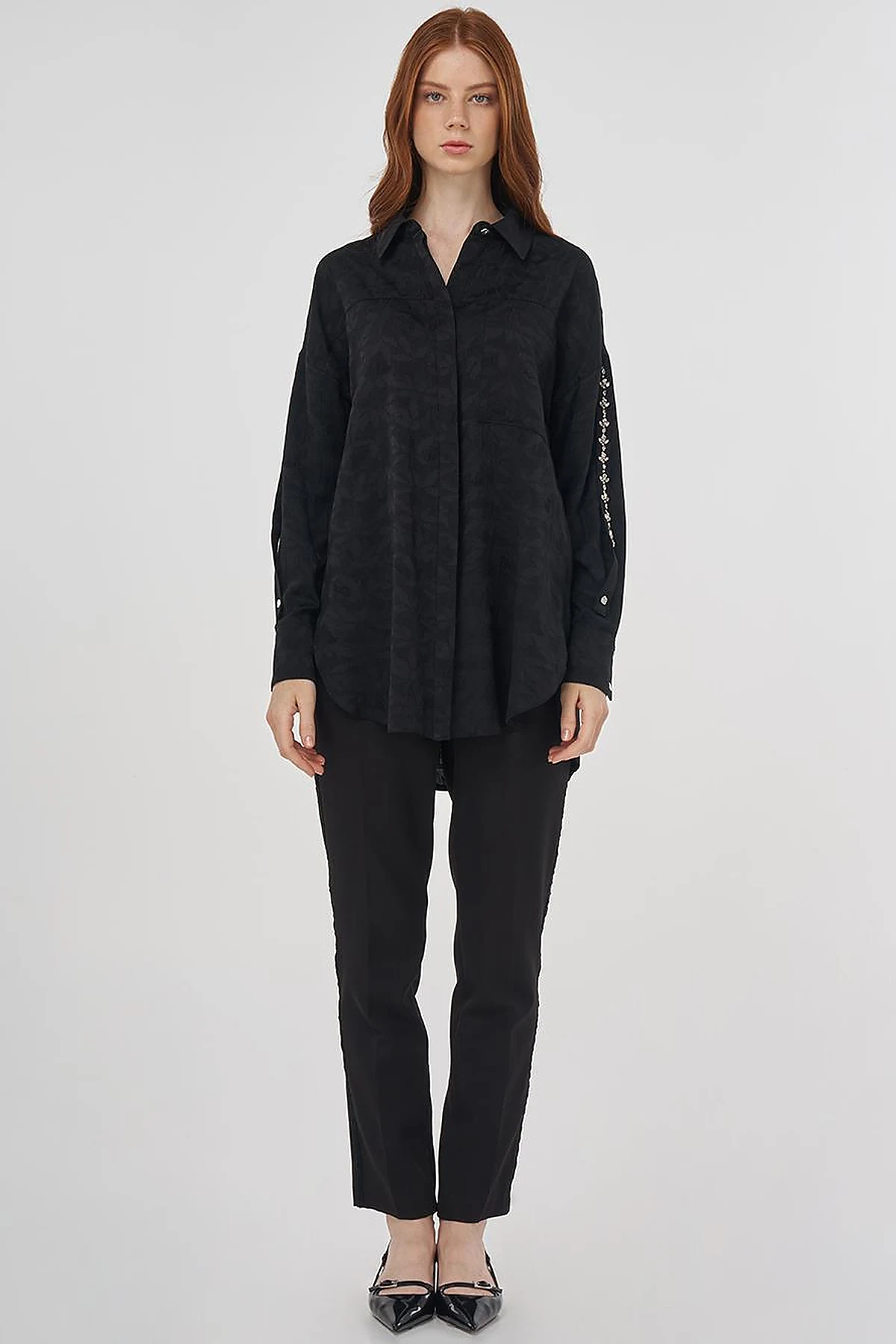 Embroidered Detail Viscose Tunic Black 