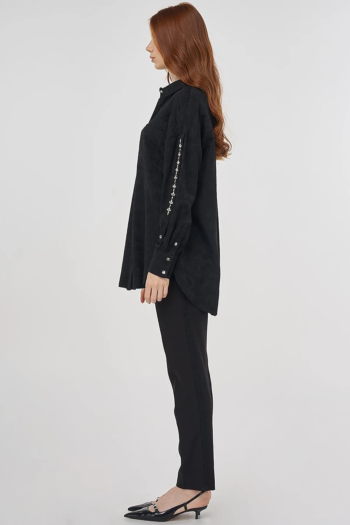 Embroidered Detail Viscose Tunic Black 