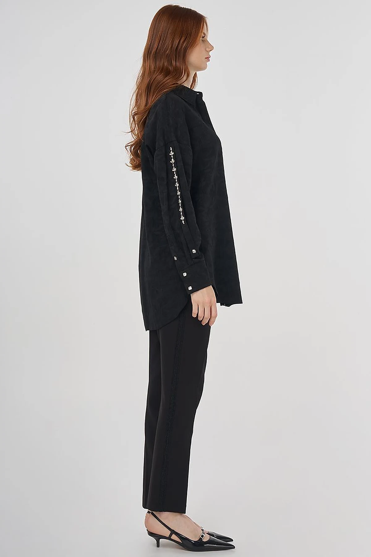 Embroidered Detail Viscose Tunic Black 