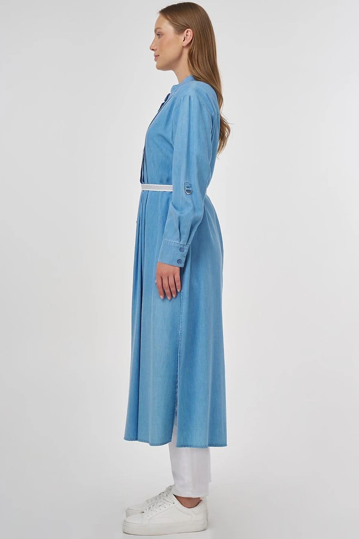 Pintuck-Stitched Lyocell Tunic- Ice Blue