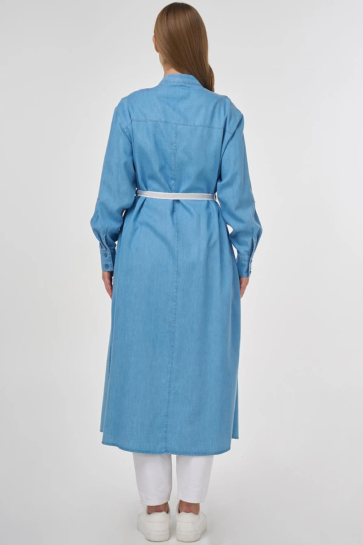 Pintuck-Stitched Lyocell Tunic- Ice Blue
