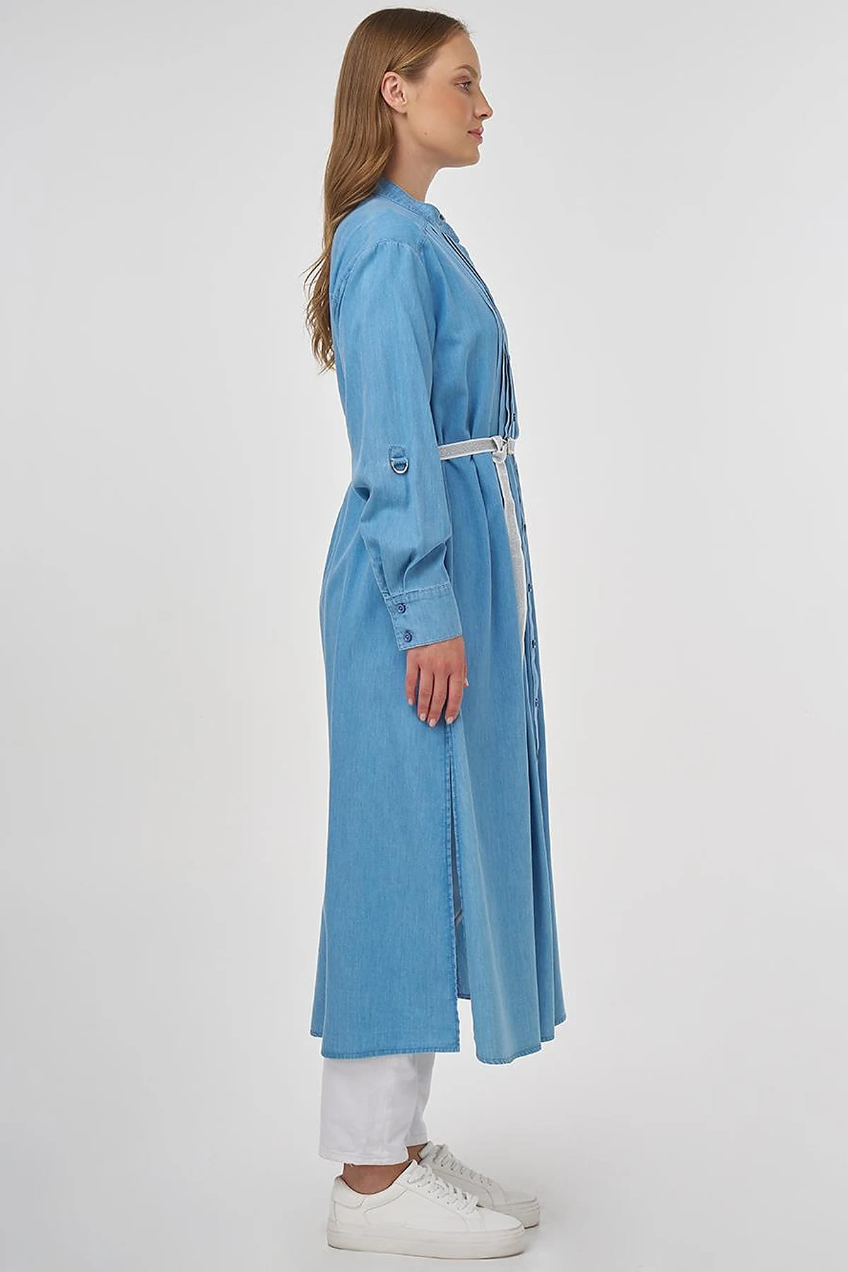 Pintuck-Stitched Lyocell Tunic- Ice Blue