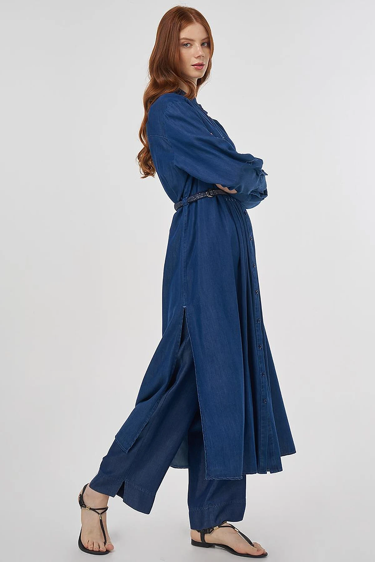 Pintuck-Stitched Lyocell Tunic - Navy Blue