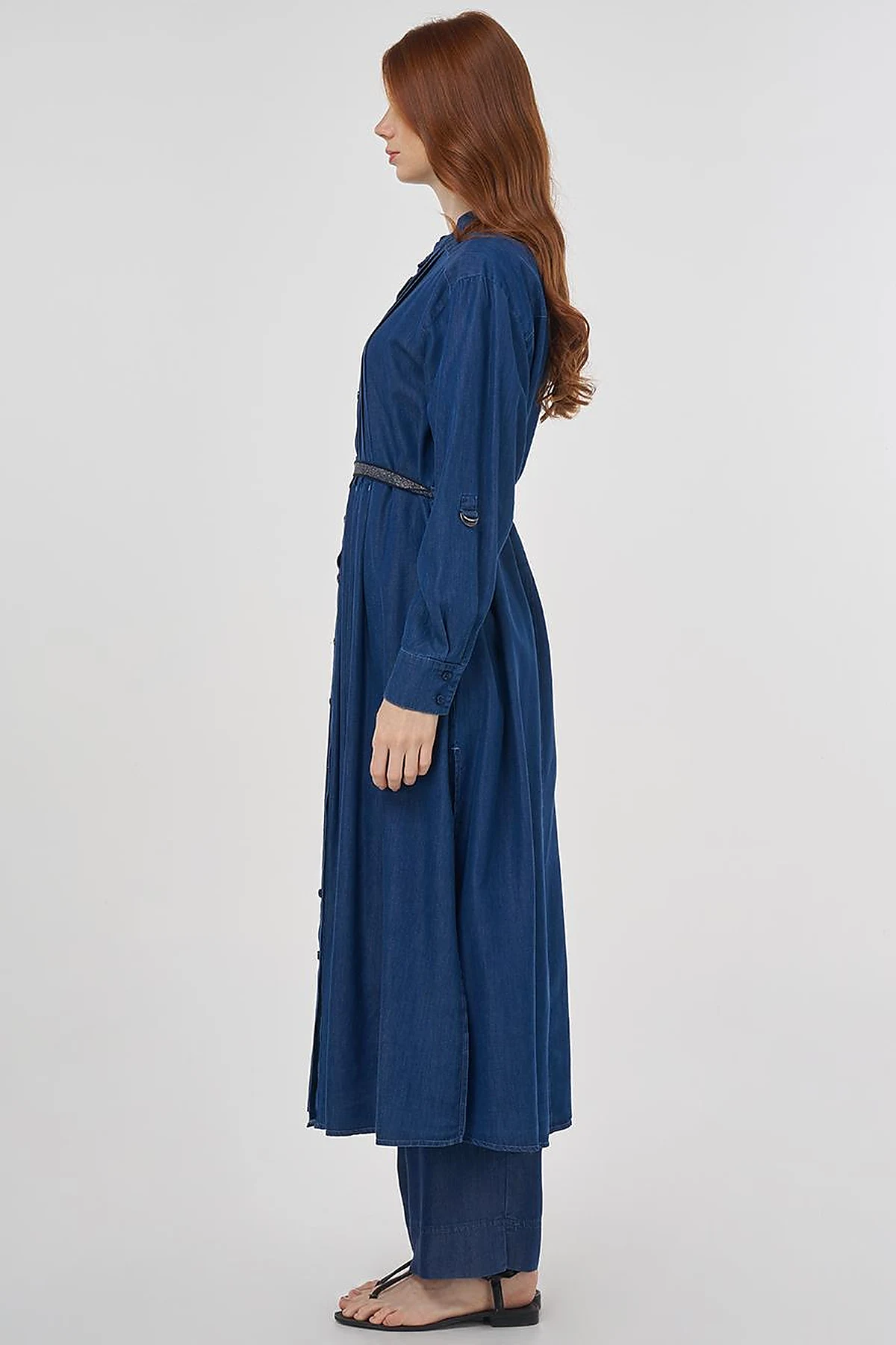 Pintuck-Stitched Lyocell Tunic - Navy Blue