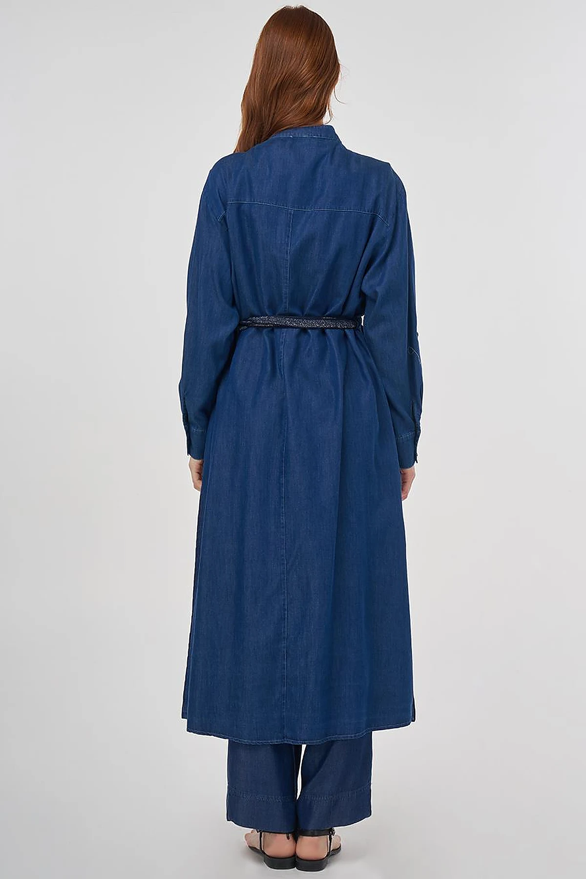 Pintuck-Stitched Lyocell Tunic - Navy Blue