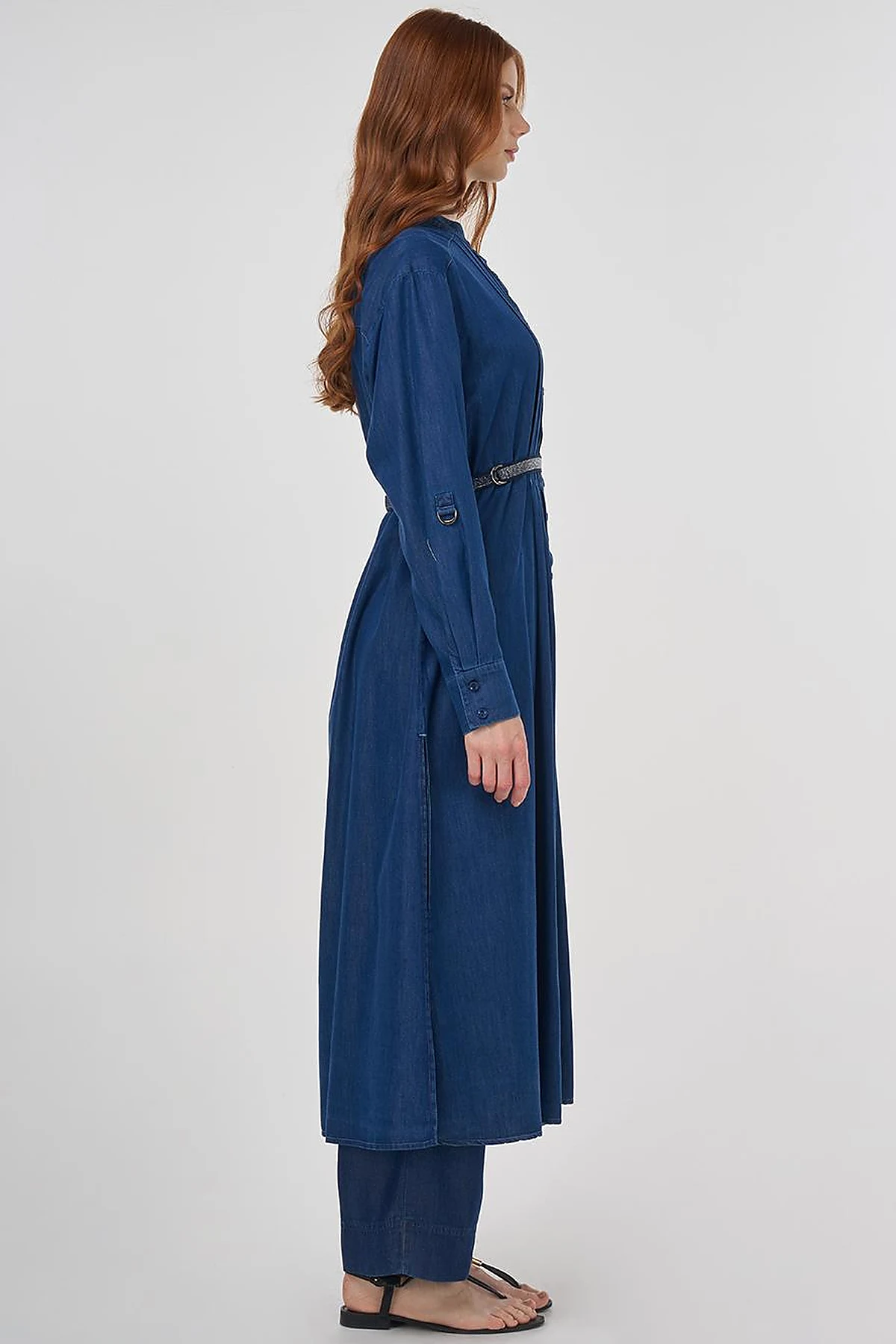 Pintuck-Stitched Lyocell Tunic - Navy Blue