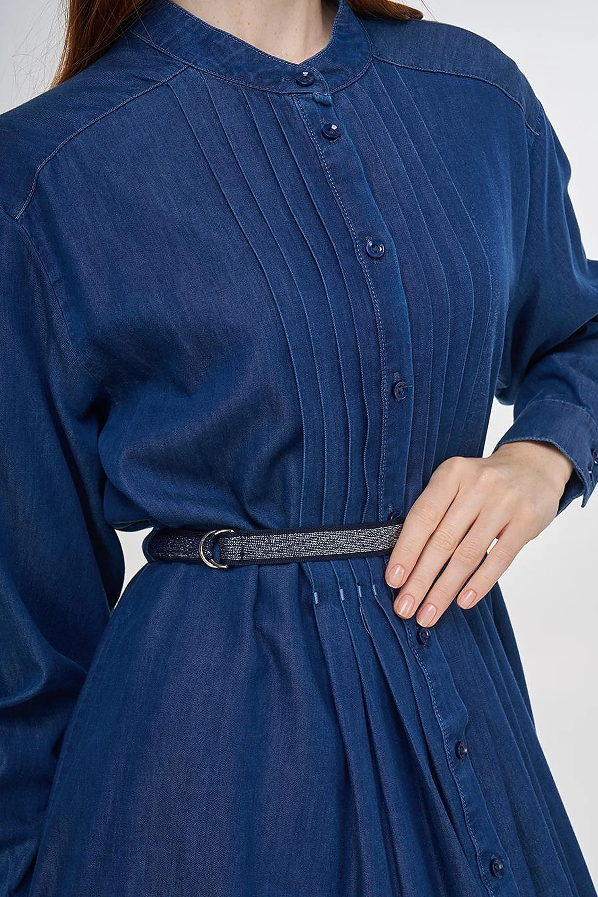 Pintuck-Stitched Lyocell Tunic - Navy Blue