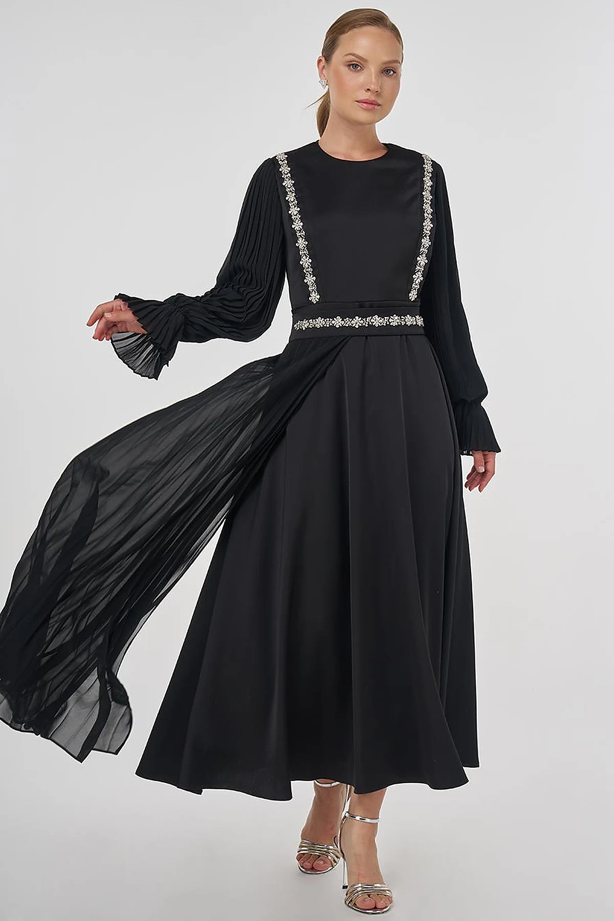 Chiffon Panel Elegant Dress Black