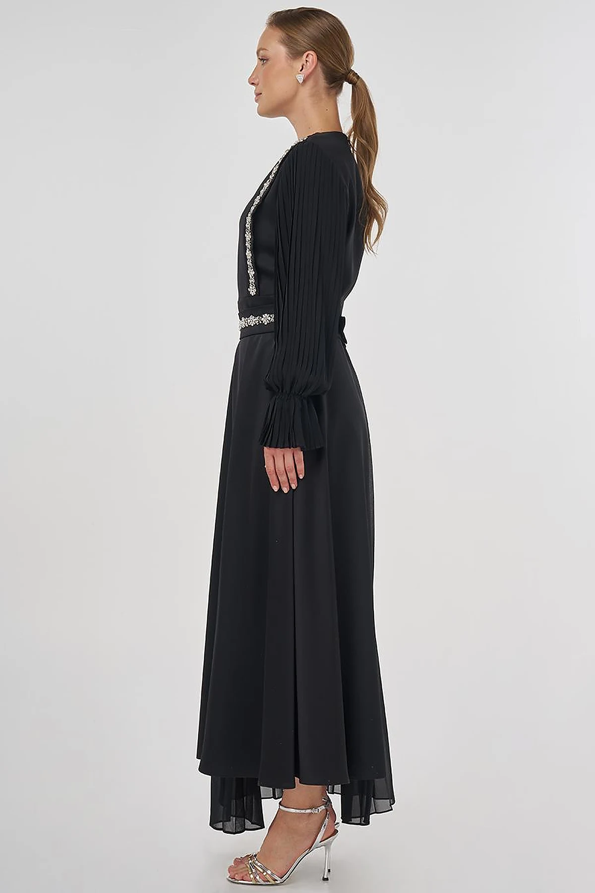 Chiffon Panel Elegant Dress Black